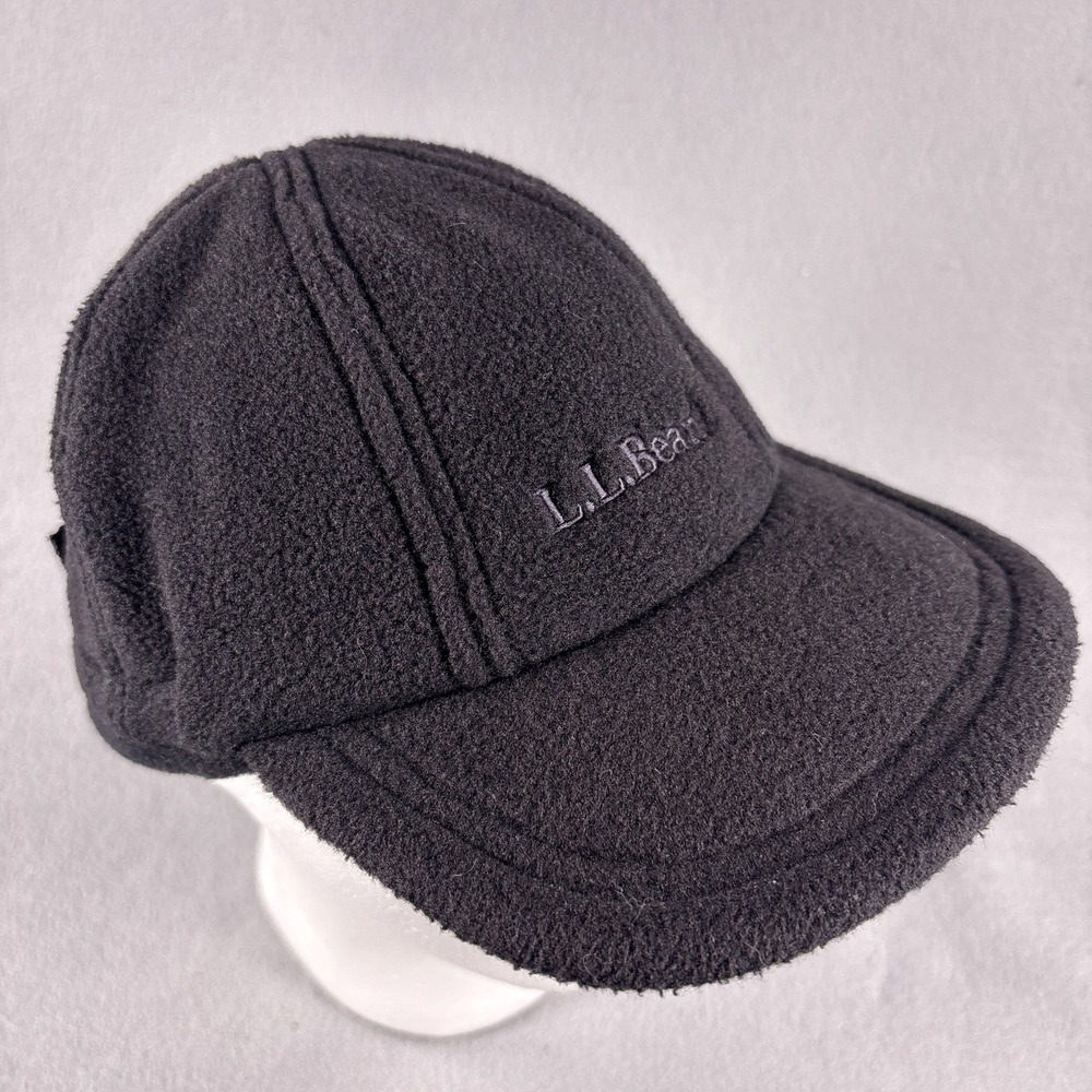 Vintage LL Bean Fleece Trapper Hat L/XL Polartec Adjustable Winter Cap Black